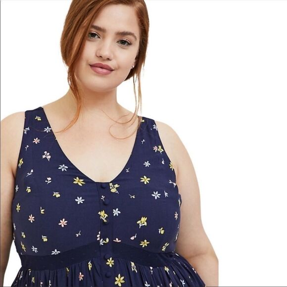 Plus Size Floral Navy Blue Sleeveless V Neck Flowy Long Summer Maxi Dress - NEW - Picture 3 of 4